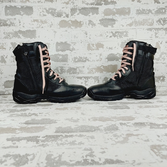 Interceptor Black Leather Tactical Lace Up Round Toe Boots V376 main image 9